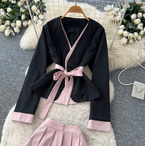 Uniform Style Blazer & Skirt 2Pcs