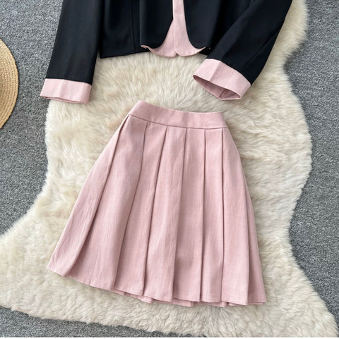 Uniform Style Blazer & Skirt 2Pcs