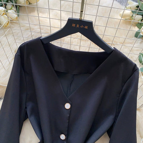V-neck Lace Cuff Patchwork Shirt
