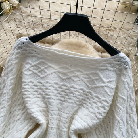 Off-shoulder Knitwear & Skirt 2Pcs