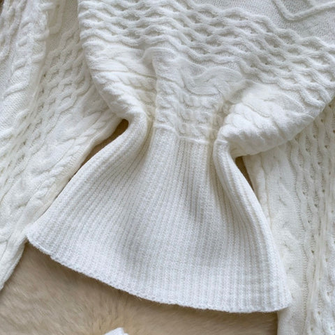 Off-shoulder Knitwear & Skirt 2Pcs