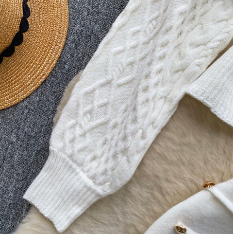 Off-shoulder Knitwear & Skirt 2Pcs