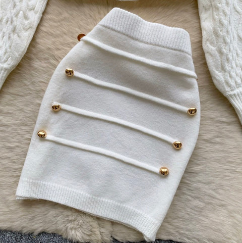 Off-shoulder Knitwear & Skirt 2Pcs