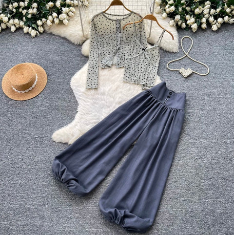 Printed Cardigan & Camisole & Trousers 3Pcs
