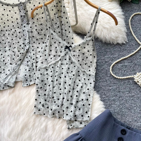 Printed Cardigan & Camisole & Trousers 3Pcs