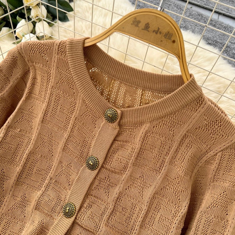 Cardigan & Vest Dress Coffee Knit 2Pcs