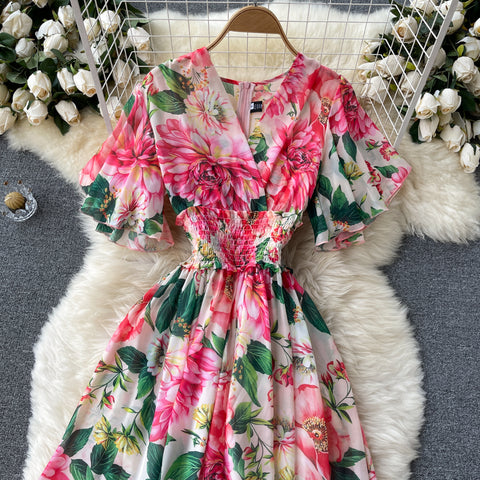 Courtly Floral Printed Chiffon Dress