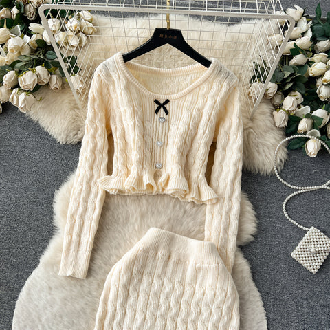 Ruffled Sweater&Split Skirt Knitted 2Pcs