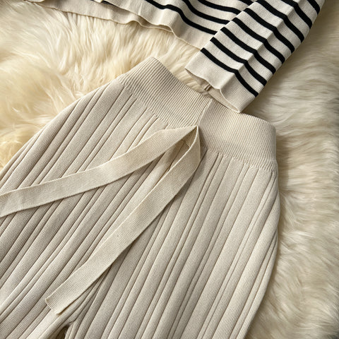 Striped Sweater&Draped Trousers Knitted 2Pcs