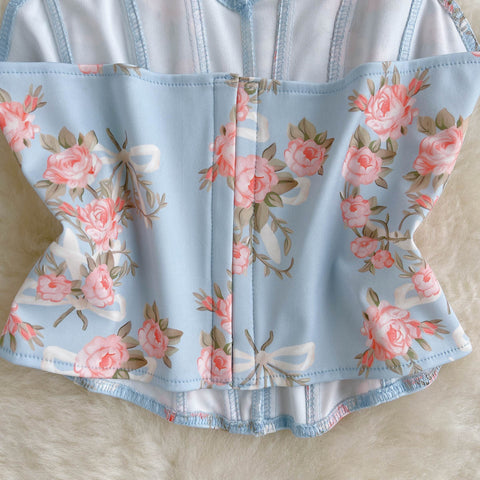 Backless Floral Fishtail Short Top
