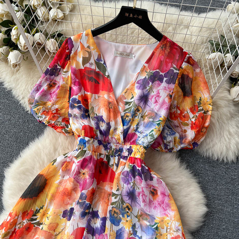 Niche V-neck Floral Chiffon Dress