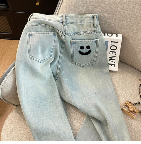 Smiley Embroidered Padded Jeans
