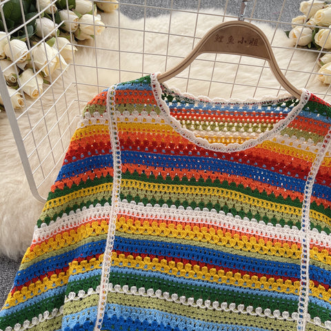 Colourful Striped Hollowed Fringed Knitwear