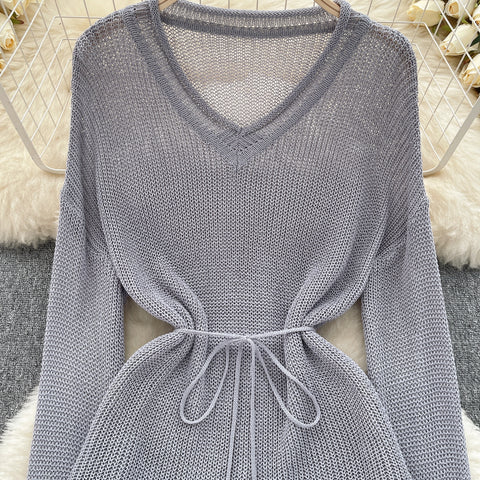 Elegant Hollowed Lace-up Knitted Top