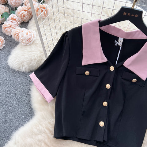 Cutie Lapel Shirt&Pleated Skirt 2Pcs