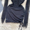 Drawstring Black Mesh Halter Dress