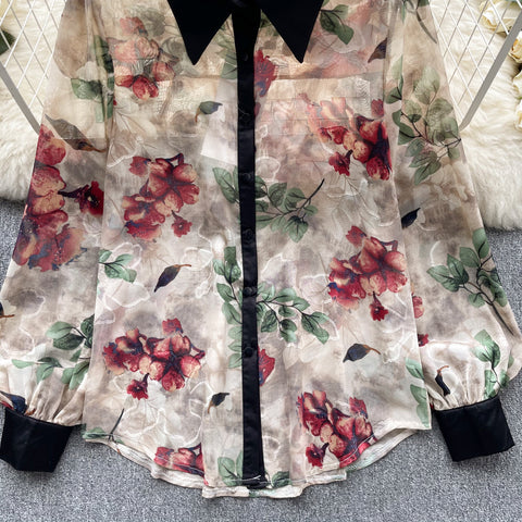 Vintage Floral Loose-fitting Chiffon Shirt