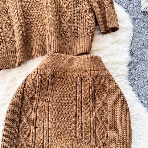 Vintage Sweater&Hollowed Skirt Knitted 2Pcs