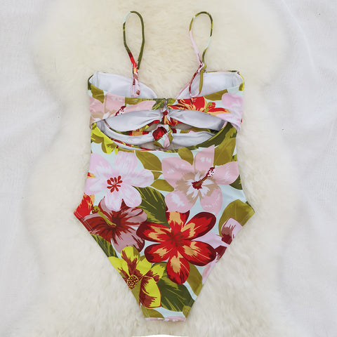 Floral Hollowed One-piece Swimwear&Smock 2Pcs