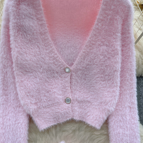 Cardigan&Skirt Furry Knitted 2Pcs