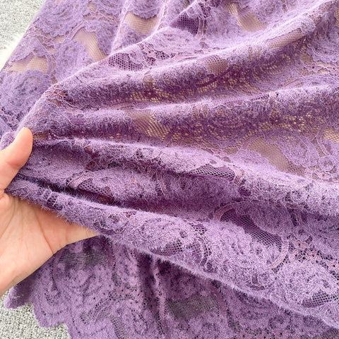 V-neck Purple Jacquard Lace Dress