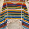 Colourful Striped Hollowed Fringed Knitwear