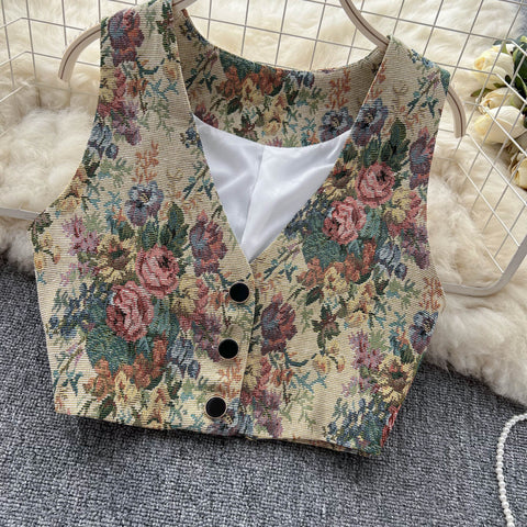 Courtly Oil Painting Floral Vest
