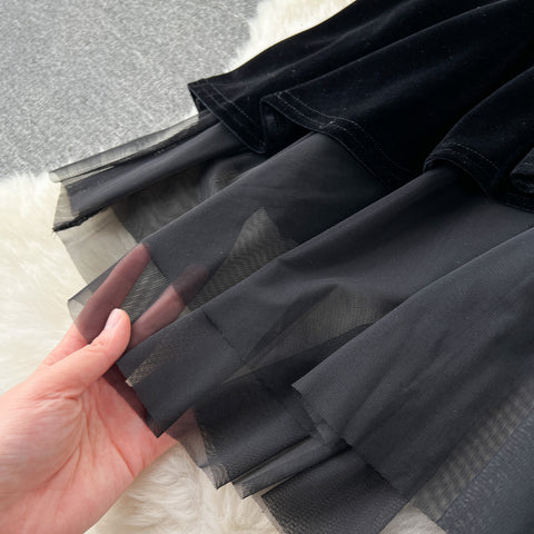 Suede Mesh Patchwork Fishtail Slip Dress