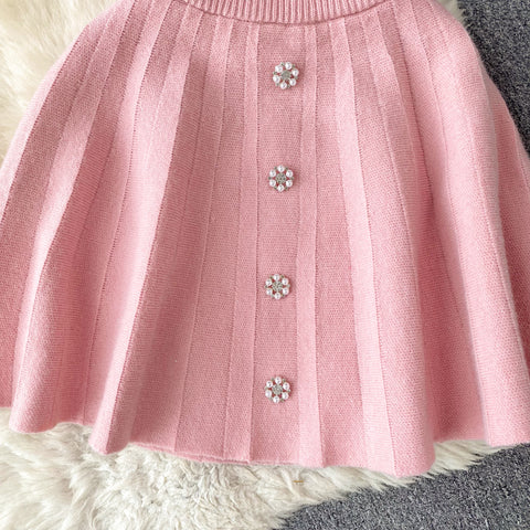 Tweed Cardigan&Pleated Skirt Knitted 2Pcs