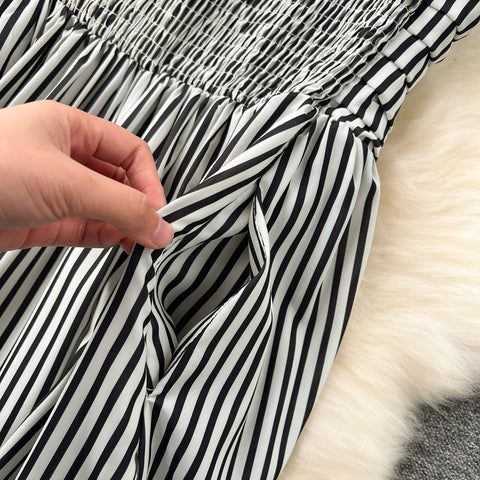 High-end Striped Pleated Slip Dress