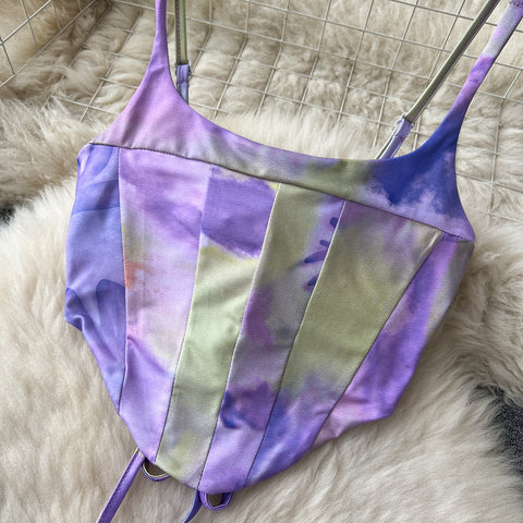 Halter Top&Slit Skirt Tie-dye 2Pcs