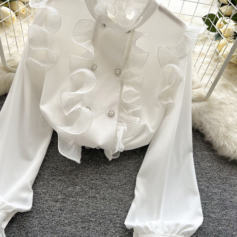 Courtly Double-breasted Pleated Blouse
