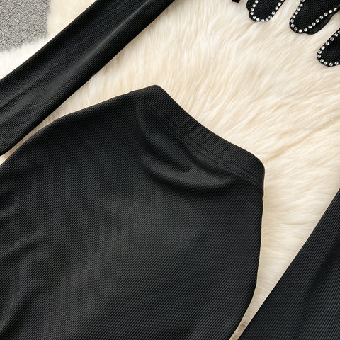 Irregular Design Top&Skirt Black 2Pcs
