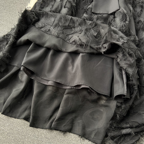 Faux Two-pieces Patchwork Black Dress