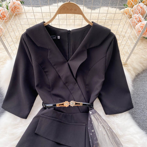 Black Patchwork Mesh Dress