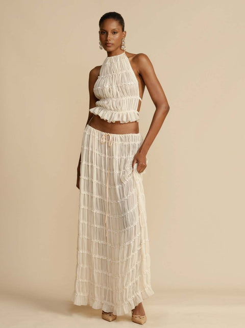 Halter Top&Pleated Skirt Chiffon 2Pcs