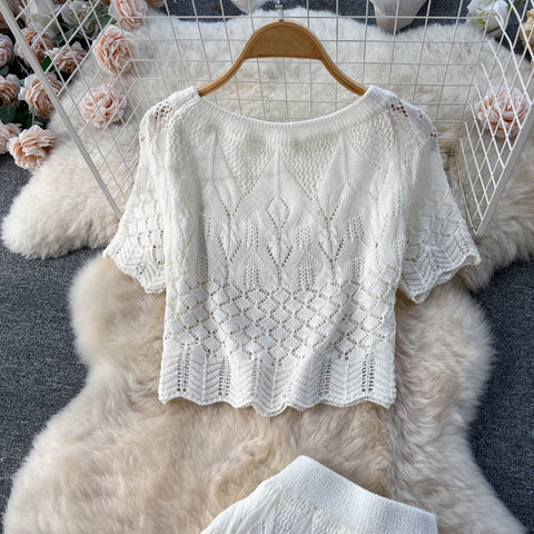 Crochet Top&Fishtail Skirt 2Pcs Set
