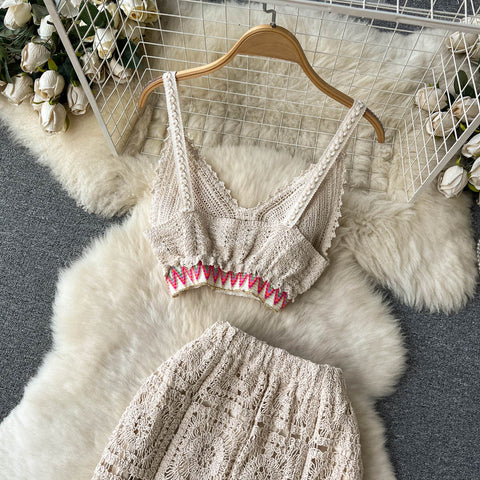 Embroidered Camisole&Skirt Crochet 2Pcs