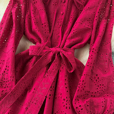 Bohemian Style Lace-up Ruffled Dress