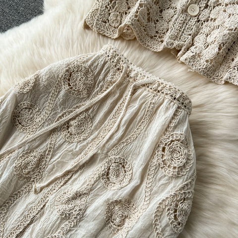 Bohemian Crochet Top&Skirt 2Pcs