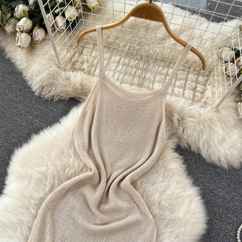 Hollowed Slip Dress & Vest Dress 2Pcs