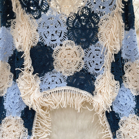 Flared Sleeve Hollowed Crochet Knitted Top