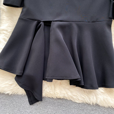 Lace Patchwork Bow-tie Black Dress