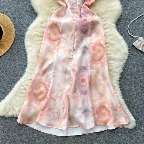 Tie-dye Pleated Sleeveless Fishtail Dress