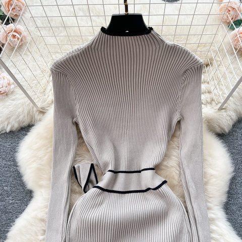 Elegant Lace-up Knitted Slim Dress