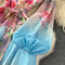 Courtly V-neck Floral Chiffon Dress