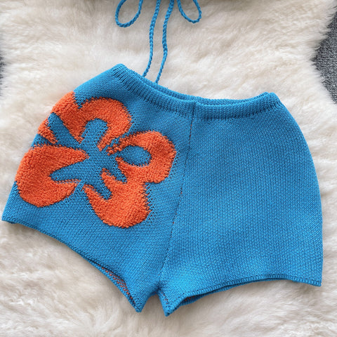 Lace-up Top&Shorts Knitted 2Pcs