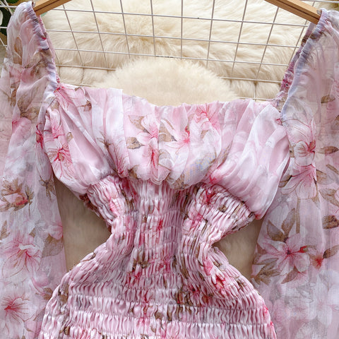Fairy Pink Floral Pleated Dress