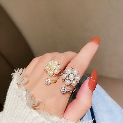 Flower Pearl Zirconia Elegant Ring