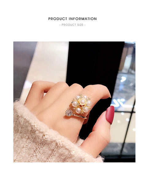 Flower Pearl Zirconia Elegant Ring